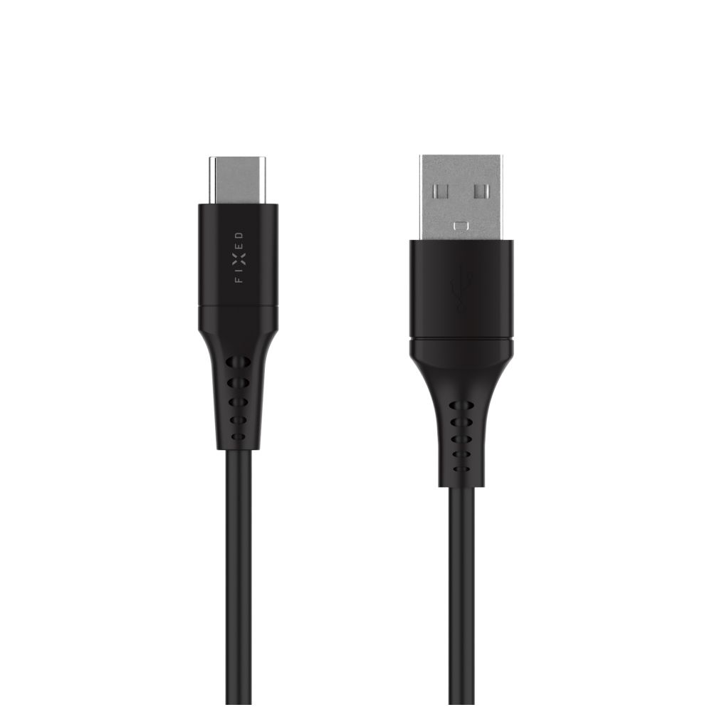 Levně Krátký nabíjecí a datový Liquid silicone kabel FIXED s konektory USB/USB-C a podporou PD, 0.3m, USB 2.0, 60W, černý