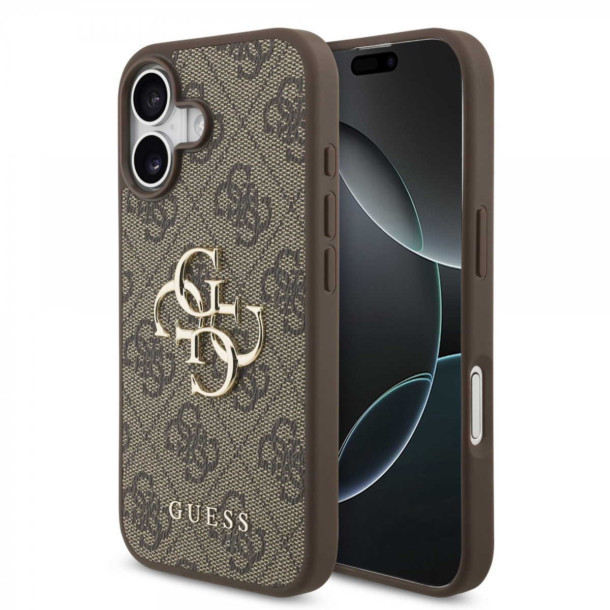 Levně Zadní kryt Guess PU 4G Metal Logo pro iPhone 17 Brown