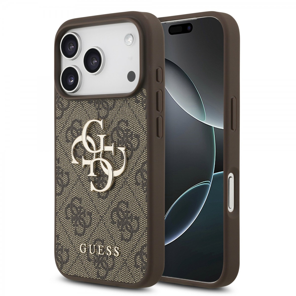 Levně Zadní kryt Guess PU 4G Metal Logo pro iPhone 17 Pro Brown