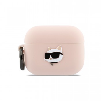 Silikonové pouzdro Karl Lagerfeld 3D Logo NFT Choupette Head pro AirPods Pro 3 Pink