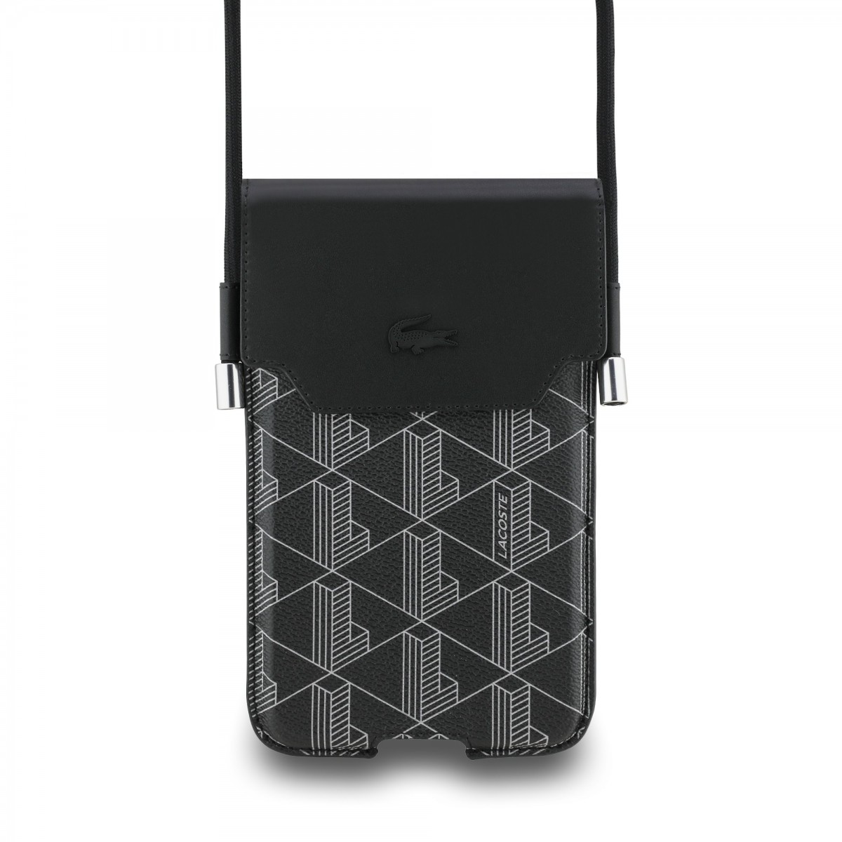 Levně Kabelka na telefon Lacoste PVC Blend Monogram Metal Logo XL Black