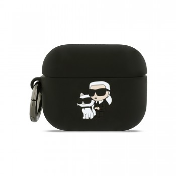 Silikonové pouzdro Karl Lagerfeld 3D Logo NFT Karl and Choupette pro AirPods Pro 3 Black