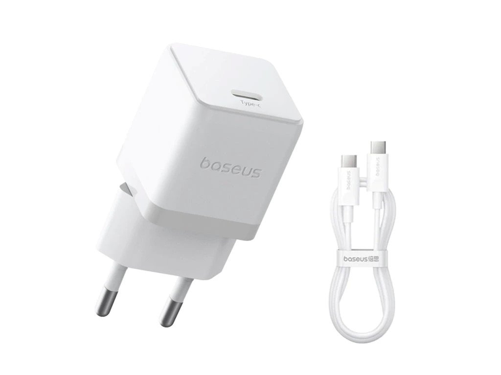 Levně Nabíječka Baseus Palm Fast USB-C 20W + Datový Kabel USB-C/USB-C 1m White