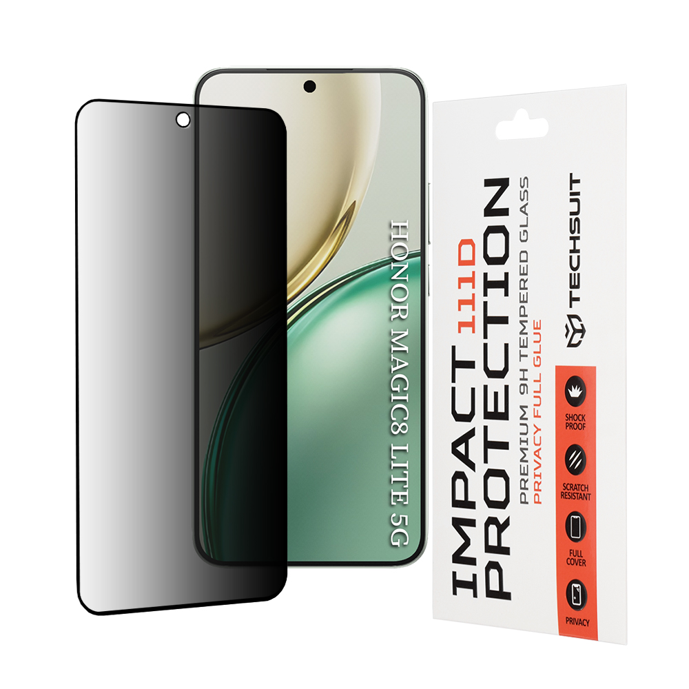 Levně Techsuit - 111D Privacy Full Glue - Honor Magic8 Lite - černá