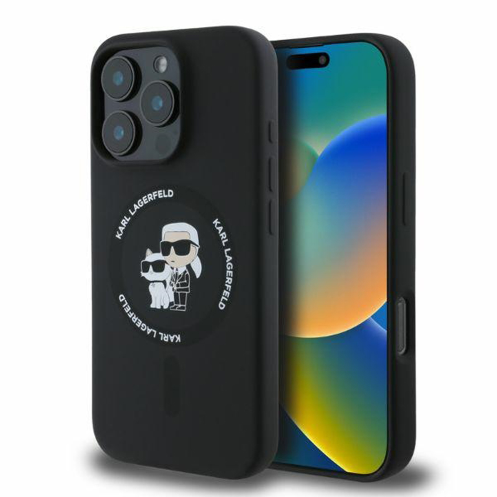 Levně Karl Lagerfeld – silikonový kryt s kroužkem MagSafe (KLHMP16XSCMKCRHK) – iPhone 16 Pro Max – černý