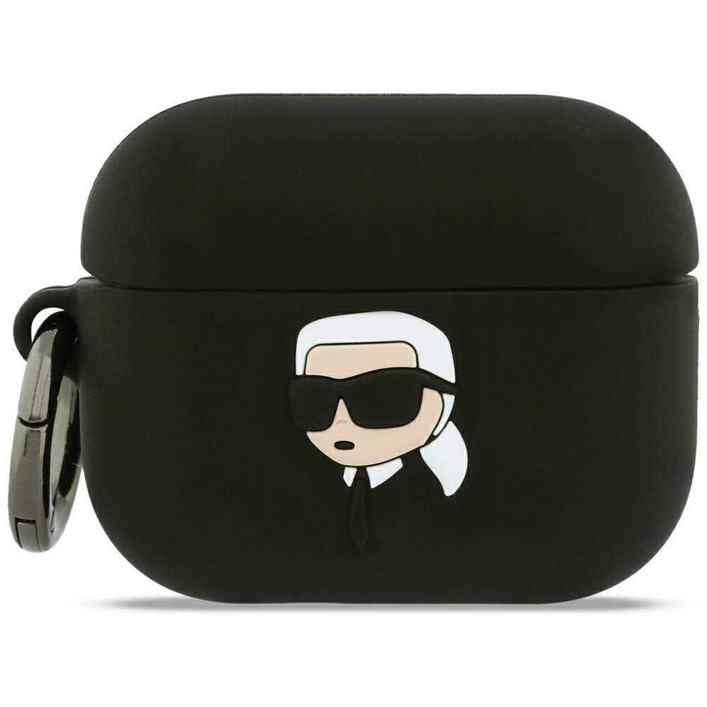 Levně Karl Lagerfeld - silikonová hlava Karla 3D (KLAP3RUNIKK) - Apple AirPods Pro 3 - černá