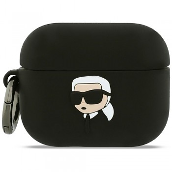 Karl Lagerfeld - silikonová hlava Karla 3D (KLAP3RUNIKK) - Apple AirPods Pro 3 - černá