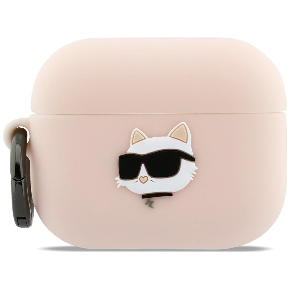 Levně Karl Lagerfeld – silikonová hlava Choupette 3D (KLAP3RUNCHP) – Apple AirPods Pro 3 – růžová