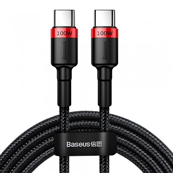 Baseus – datový kabel Cafule (CATKLF-AL91) – USB-C na Type-C, PD 2.0, 100W, 2m – červeno-černý