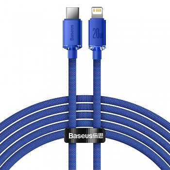 Baseus - datový kabel Crystal Shine (CAJY000303) - Type-C na Lightning, 20W, 2m, nylonový opletený - modrý