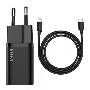 Baseus - nástěnná nabíječka Super Si (TZCCSUP-B01) - včetně kabelu, USB-C, PD, 20W - černá
