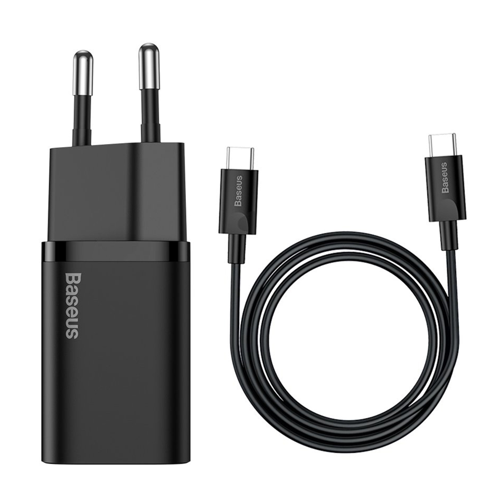 Levně Baseus - nástěnná nabíječka Super Si (TZCCSUP-L01) - včetně kabelu typu C, USB-C, PD25W, 3A, 1m - černá