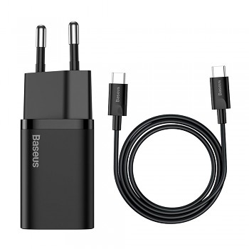 Baseus - nástěnná nabíječka Super Si (TZCCSUP-L01) - včetně kabelu typu C, USB-C, PD25W, 3A, 1m - černá