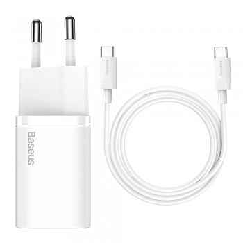 Baseus – nástěnná nabíječka Super Si (TZCCSUP-L02) – včetně kabelu typu C, USB-C, PD25W, 3A, 1m – bílá