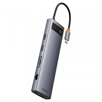 Baseus - Hub Metal Gleam (B00030709811-00) - rozbočovač USB-C na HDMI 4K@60Hz, VGA, 4x USB, USB-C, RJ45, SD, TF, 3,5mm - vesmírně šedá