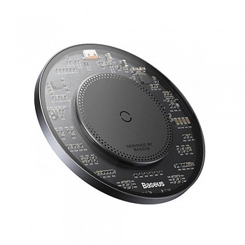 Baseus - bezdrátová nabíječka (CCJJ050001) - průhledná, univerzální pro telefon, sluchátka, 15W, 1.67A s USB-C kabelem - černá