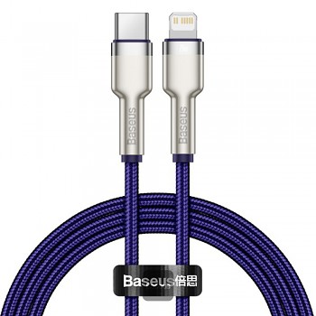 Datový kabel Baseus Cafule Series Metal (CATLJK-A05) – Type-C na Lightning, rychlé nabíjení PD20W, 480Mbps, 2.4A, 1m – fialový