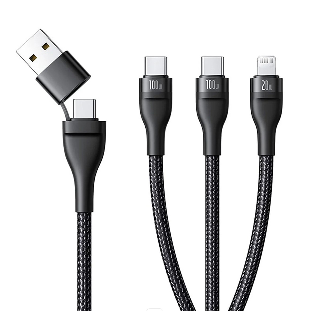Levně Baseus – datový kabel Flash Series 3 (P10377501111-00) – rychlonabíjení, USB, USB-C na Lightning, 2x USB-C, 100W, 1,5m – černý