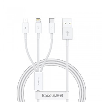Baseus – datový kabel Superior Series (P10320105221-00) – USB na Type-C, Micro-USB, Lightning, rychlé nabíjení, 1m – Stellar White