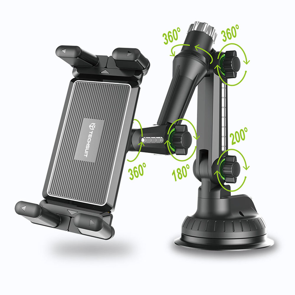 Levně Techsuit - držák do auta TabbyX (ST1) - na tablet/telefon, flexibilní, nastavitelný o 360°, univerzální - černý