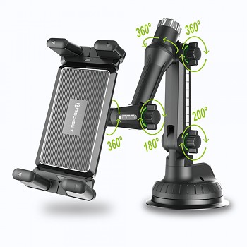 Techsuit - držák do auta TabbyX (ST1) - na tablet/telefon, flexibilní, nastavitelný o 360°, univerzální - černý