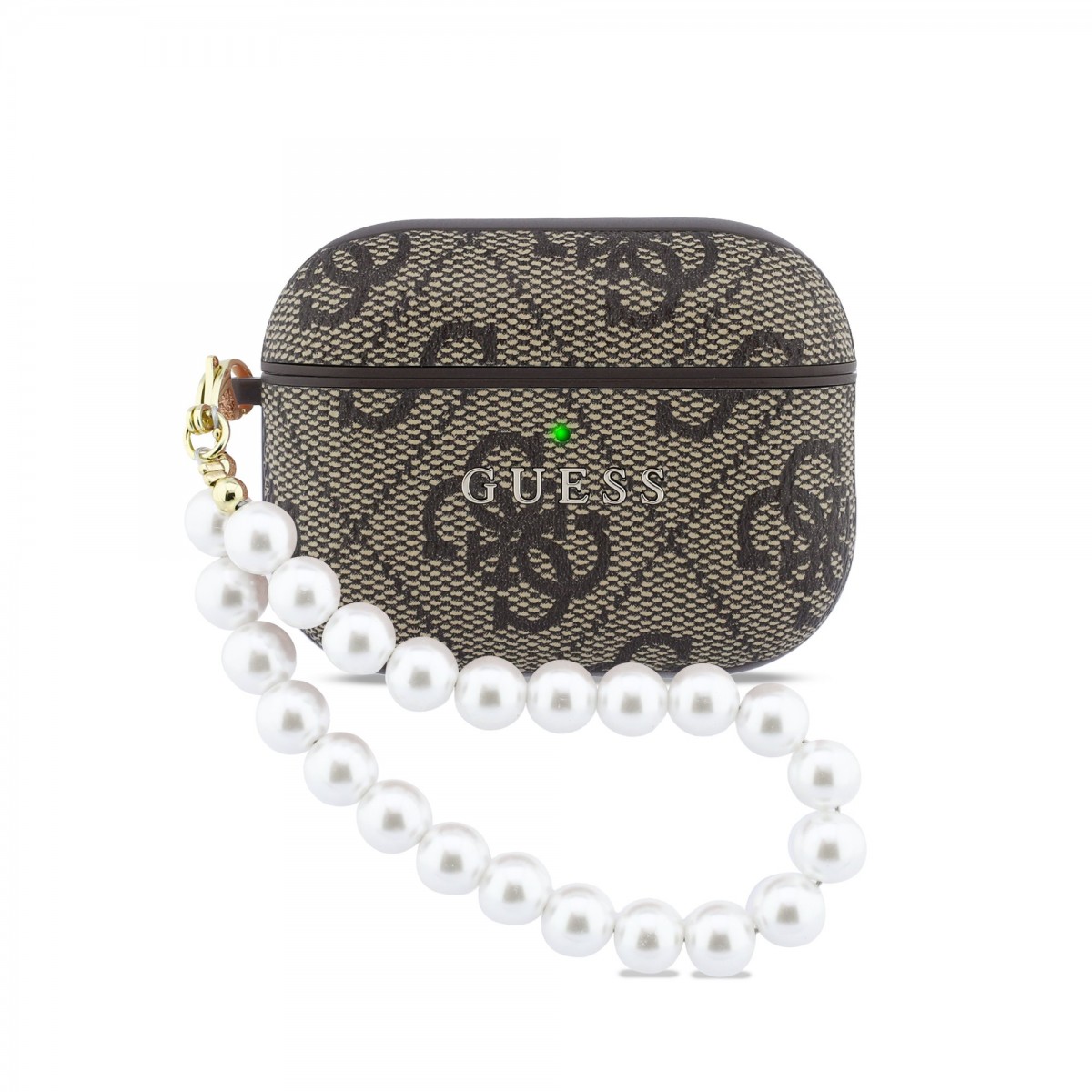 Levně Pouzdro Guess PU 4G Classic Logo Pearl Strap pro AirPods Pro 3 Brown