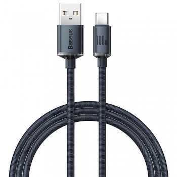 Datový kabel Crystal Shine (CAJY000401) - USB na Type-C, 100W, 1.2m, super rychlé nabíjení, nylonové opletení - černý