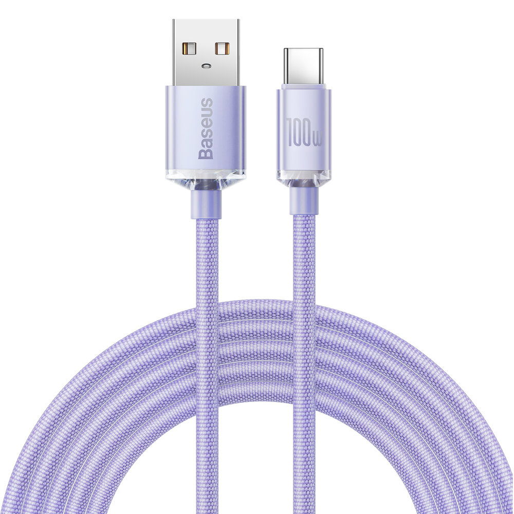 Levně Datový kabel Crystal Shine (CAJY000405) – USB na Type-C, 100W, 1.2m, super rychlé nabíjení, nylonové opletení – fialový