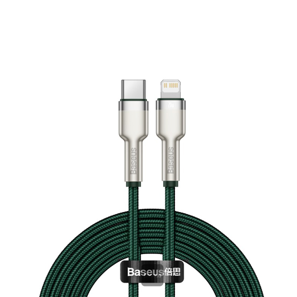 Datový kabel Baseus Cafule Series Metal (CATLJK-B06) – Type-C na Lightning, 20W, 2m – zelený