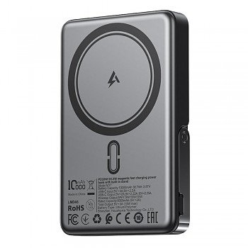 Acefast - magnetická bezdrátová powerbanka (M17-10000) - skládací stojánek, port USB-C, 10000mAh, 22.5W, LED indikátor - černá