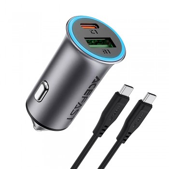 Acefast - nabíječka do auta (B16) - rychlé nabíjení, USB, Type-C, 95W, PD3.0, s kabelem Type-C, 1,2m, hliníková slitina - metalická šedá