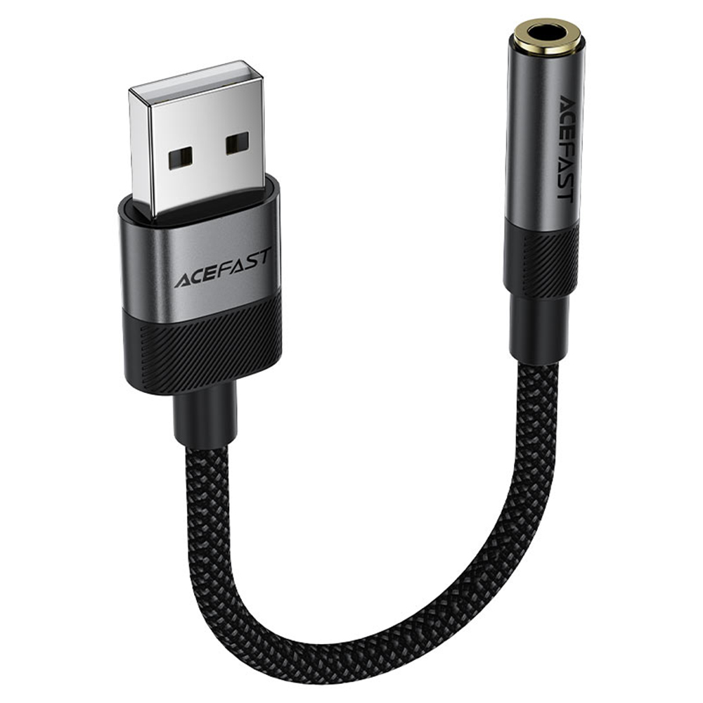 Acefast - audio adaptér (J13) - USB samec na 3,5mm jack samice, plug &amp; play, vysoce věrný zvuk, bez zpoždění, 15cm - černý