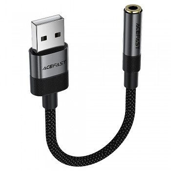 Acefast - audio adaptér (J13) - USB samec na 3,5mm jack samice, plug & play, vysoce věrný zvuk, bez zpoždění, 15cm - černý