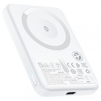 Acefast - magnetická bezdrátová powerbanka (M25-5000) - MagSafe, rychlé nabíjení, USB-C, 5000mAh, 20W, 5V/2.4A, LED indikátor - bílá