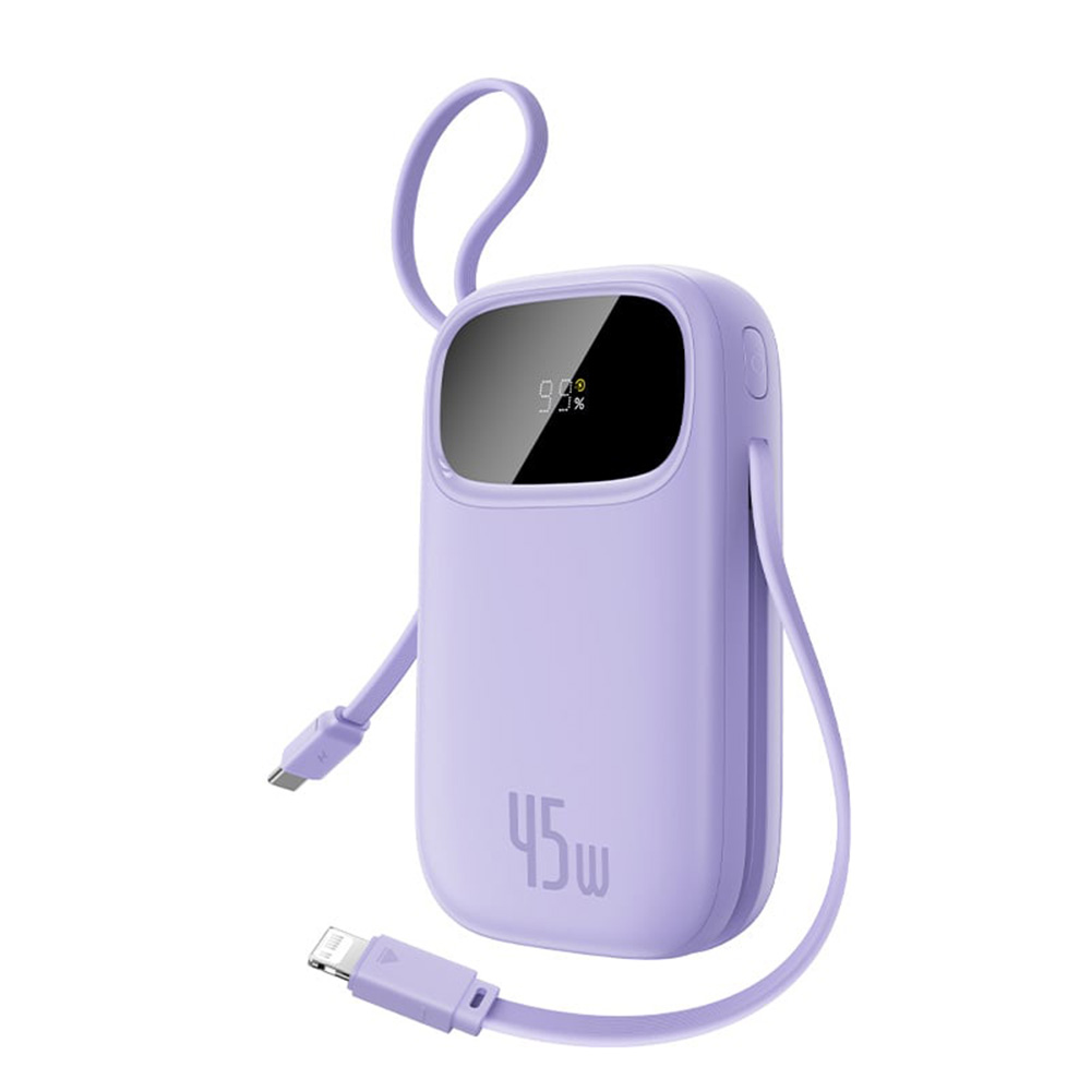 Baseus – powerbanka EnerFill FC31 Qpow 3 (E0028C02) – USB-C/Lightning kabely, 10000mAh, 45W, digitální displej – Nebula Purple