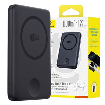 Baseus - magnetická powerbanka EnerFill FT11 (P1008210G123-00) - včetně kabelu typu C, pro iWatch/telefon, 10000mAh, 27W - Cosmic Black