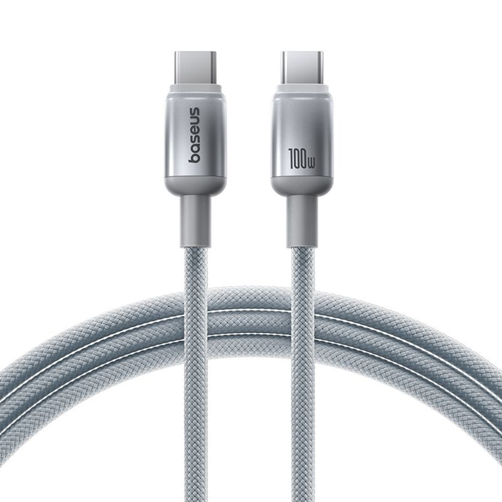 Levně Baseus - datový kabel Discolor (E0420703) - USB-C na USB-C, 100W, 2m - stříbrný