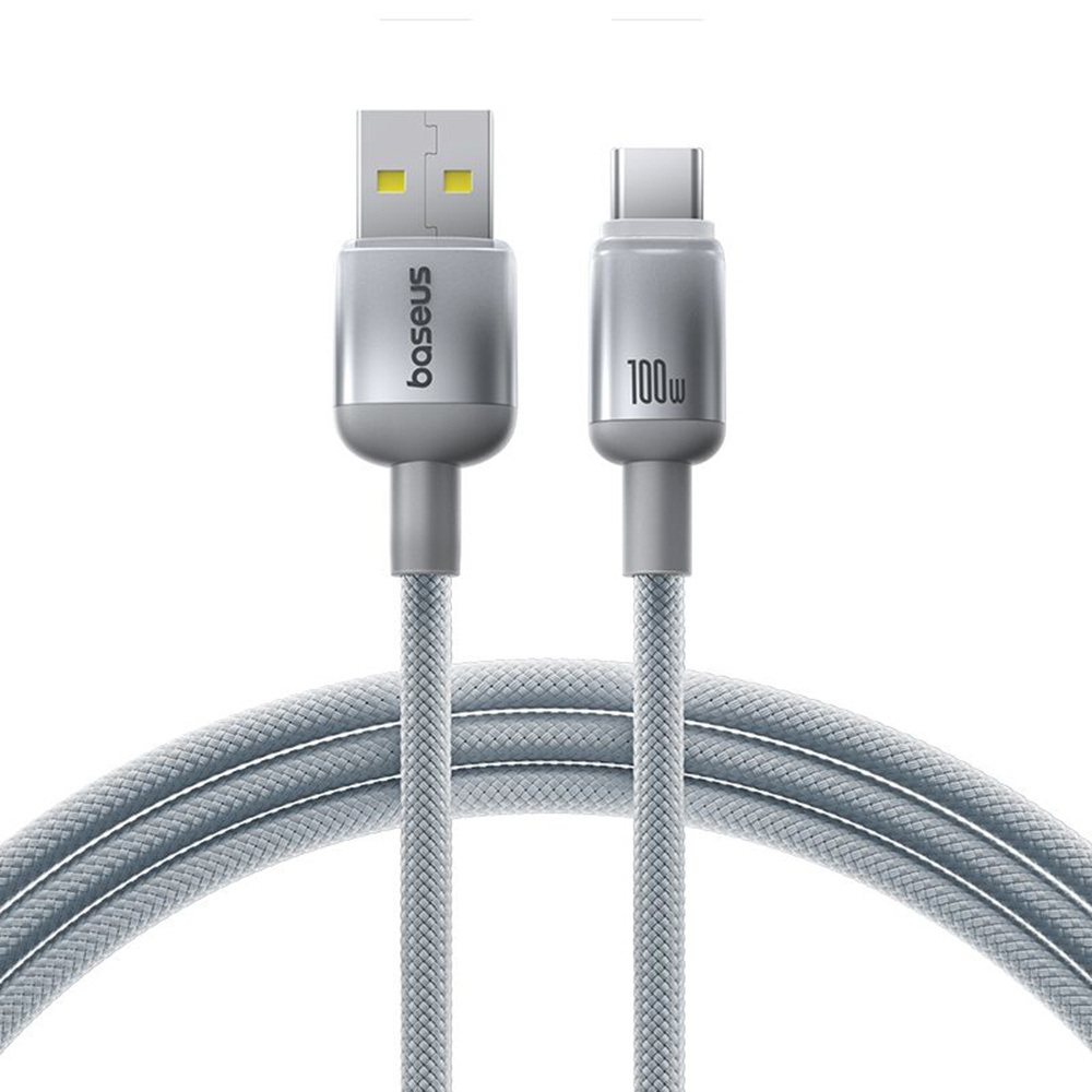 Levně Baseus - datový kabel Discolor (E0420802) - USB-A na USB-C, 100W, 480Mbps, 1m - stříbrný