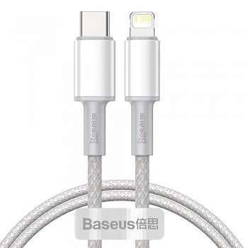 Baseus - datový kabel (CATLGD-A02) - Type-C na Lightning, 20W, rychlonabíjecí, opletený, 2m - bílý