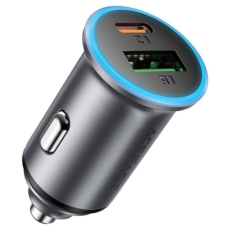 Levně Acefast - nabíječka do auta (B15) - rychlé nabíjení, USB, Type-C, 65W, hliníková slitina - Metal Gray