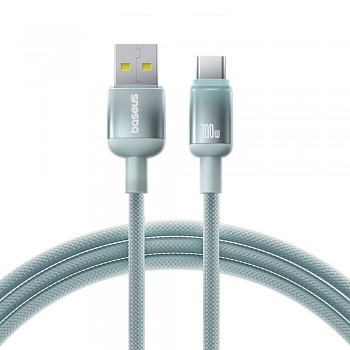 Datový kabel Baseus Discolor Series (E0420801) – USB na Type-C, opletený nylonový kabel, 480 Mb/s, 100 W, 2 m – modrozelený