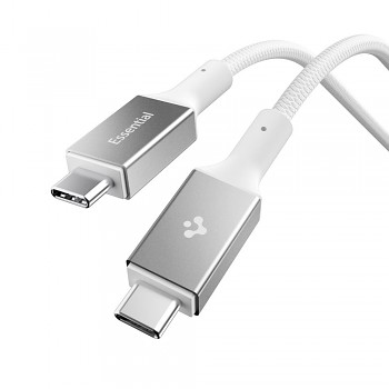 Spigen - datový kabel Essential (EB10010CC) - rychlonabíjení, Type-C na Type-C, 100W, 5Gbps, čip E-Marker, 1m - bílý
