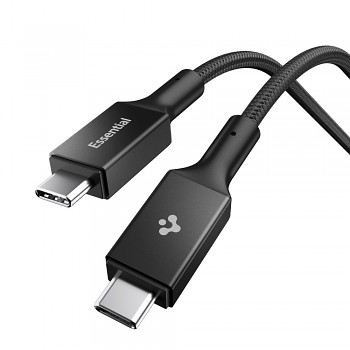 Spigen - datový kabel Essential (EB10010CC) - rychlonabíjení, Type-C na Type-C, 100W, 5Gbps, čip E-Marker, 1m - černý