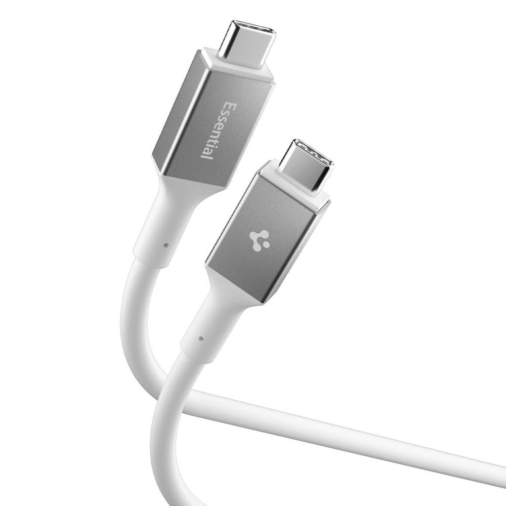 Levně Spigen – datový kabel Essential (EB10020CC) – rychlonabíjení, Type-C na Type-C, 100W, 5Gbps, čip E-Marker, 2m – bílý
