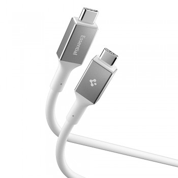 Spigen – datový kabel Essential (EB24012CC) – rychlé nabíjení, Type-C na Type-C, 240W, 40Gbps, čip E-Marker, 8K, 1,2m – bílý