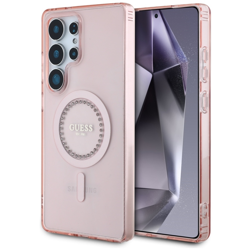 Levně Guess - IML Rhinestones MagSafe (GUHMS25LPFTDTEP) - Samsung Galaxy S25 Ultra - růžová