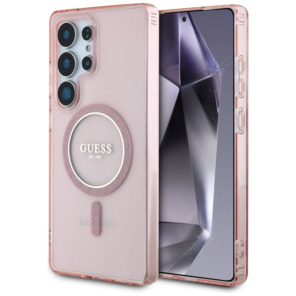 Levně Guess - IML Glitter Circle MagSafe (GUHMS25LHFGEREP) - Samsung Galaxy S25 Ultra - růžová