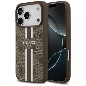 Guess – pevné pouzdro 4G s potiskem pruhů MagSafe (GUHMP17LP4RPSW) – iPhone 17 Pro – hnědé