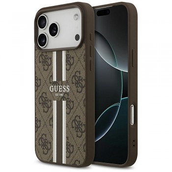 Guess - pevné pouzdro 4G Printed Stripes MagSafe (GUHMP17XP4RPSW) - iPhone 17 Pro Max - hnědé