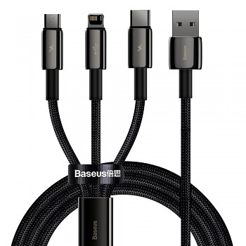 Baseus - datový kabel Tugsten Gold 3v1 (CAMLTWJ-01) - USB na Type-C, Lightning, Micro-USB 3,5A, 1,5m - černý
